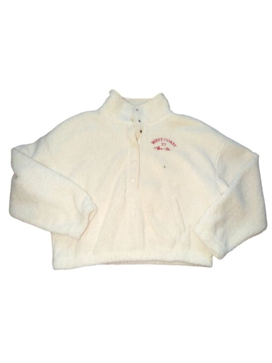 American Eagle Tops - American Eagle AE Sherpa Fleece Graphic Henley Sweatshirt-Cream-Small-NWT